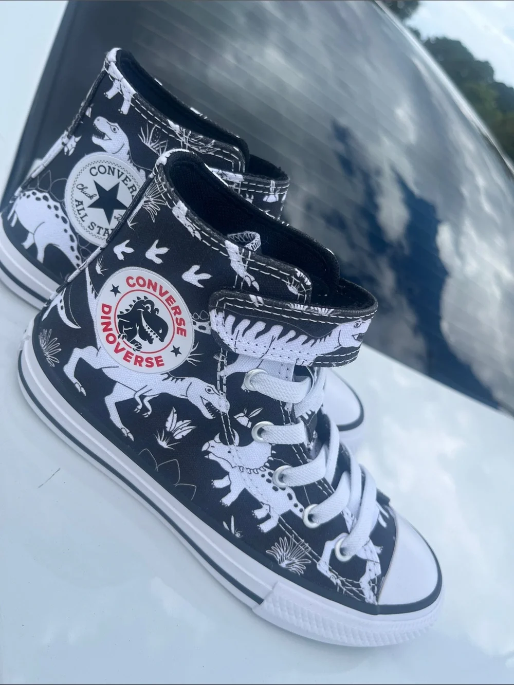Converse Kids' High Top Sneakers - Black/White Dino Print